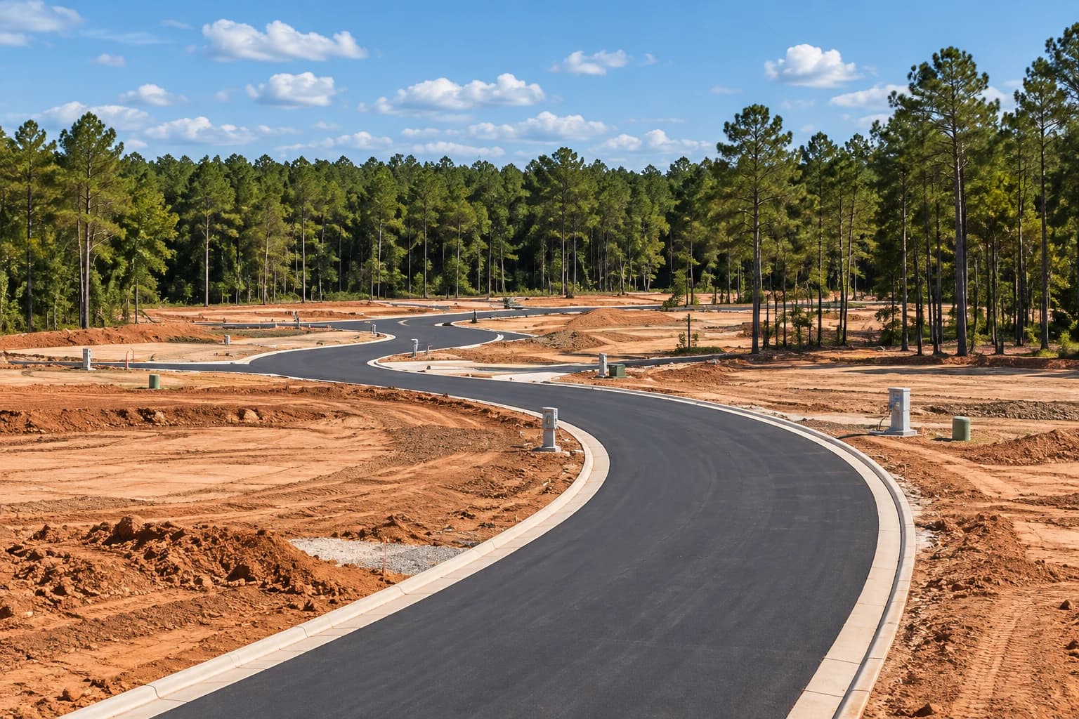 Illustrative prepared community site with a paved access road